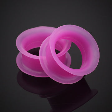 Detail View 1 of A Pair of Ultra Thin Flexible Silicone Ear Skin Double Flared Tunnel Plug-Purple